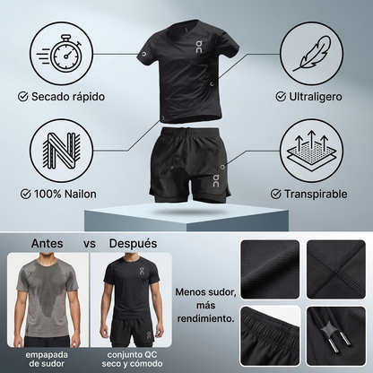 Conjunto Deportivo QC para Hombre | Transpirable | Secado Rápido | 100% Nailon